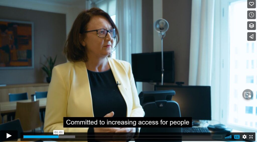 Ms. Bjørg Sandkjæ, Secretary of State for Norway in a video still